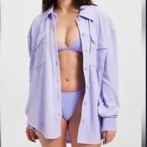 Good American Terry Shacket in Iced Iris